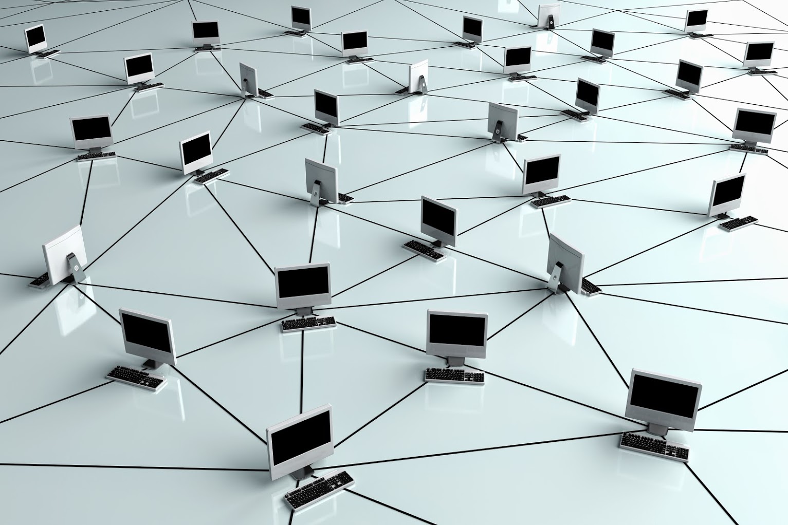 20 Desktop computers sitting on surface intersection points