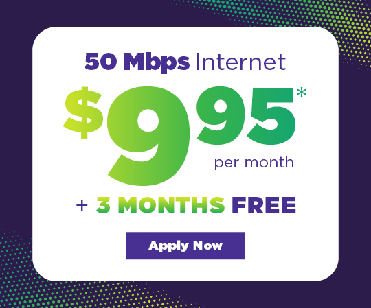 50 Mbps internet $9.95 + 3 months free